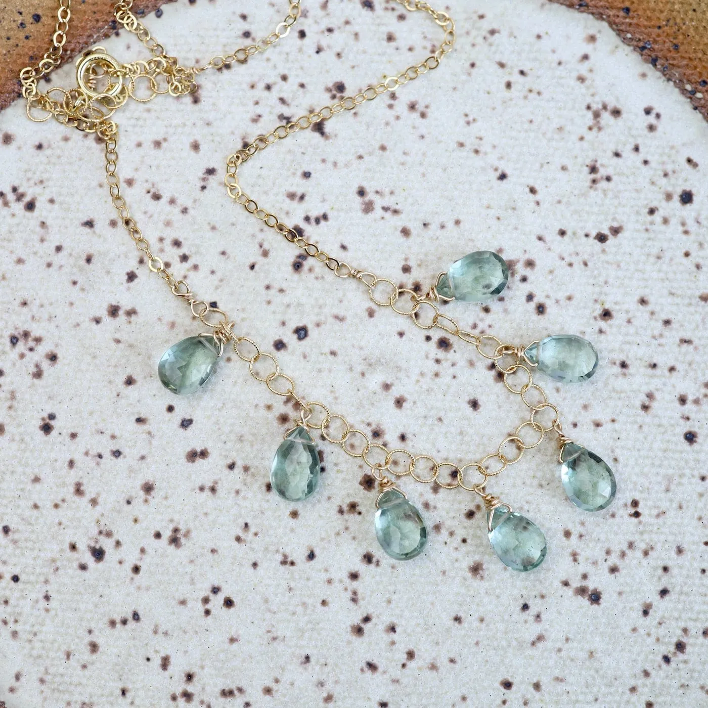 Gold Filled Chain with 7 Green Amethyst Drops  Necklace