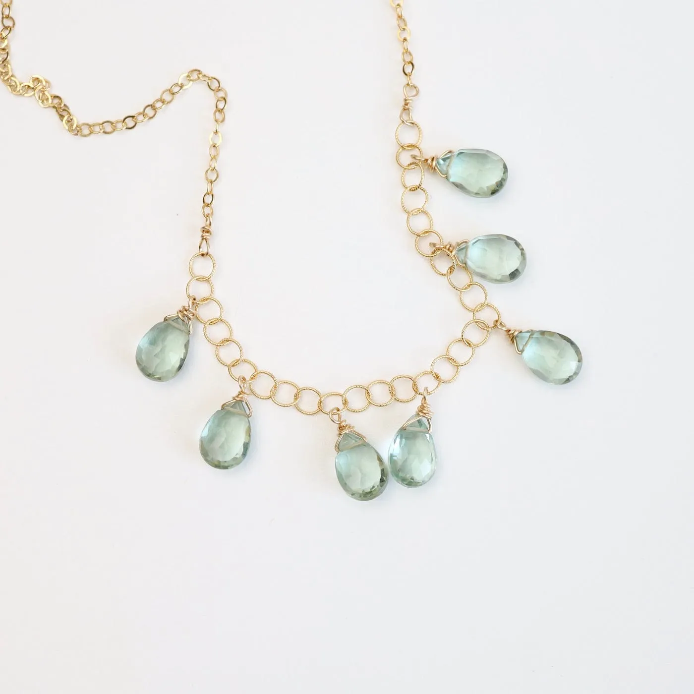 Gold Filled Chain with 7 Green Amethyst Drops  Necklace