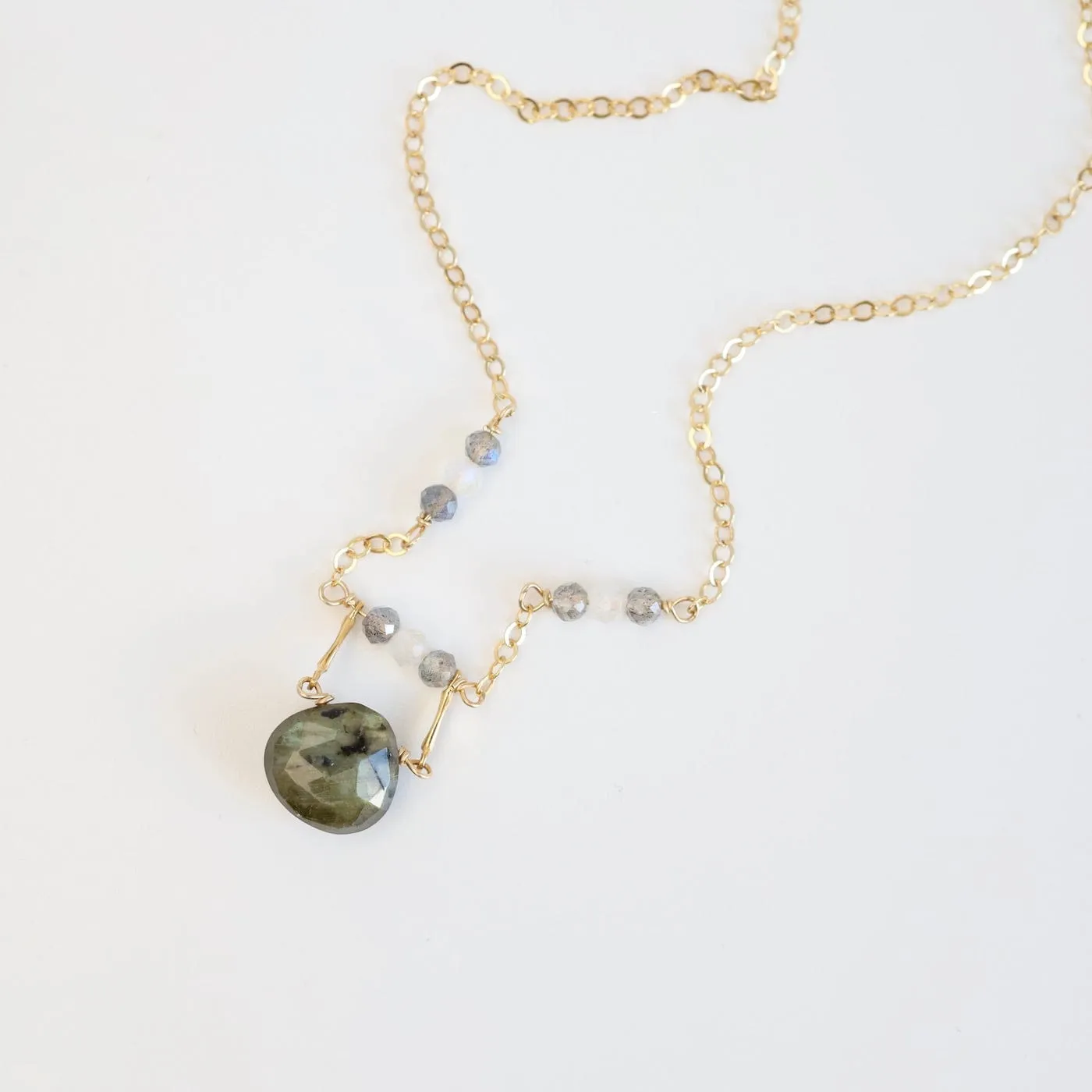 Gold Filled Drop Down Labradorite & Moonstone Necklace