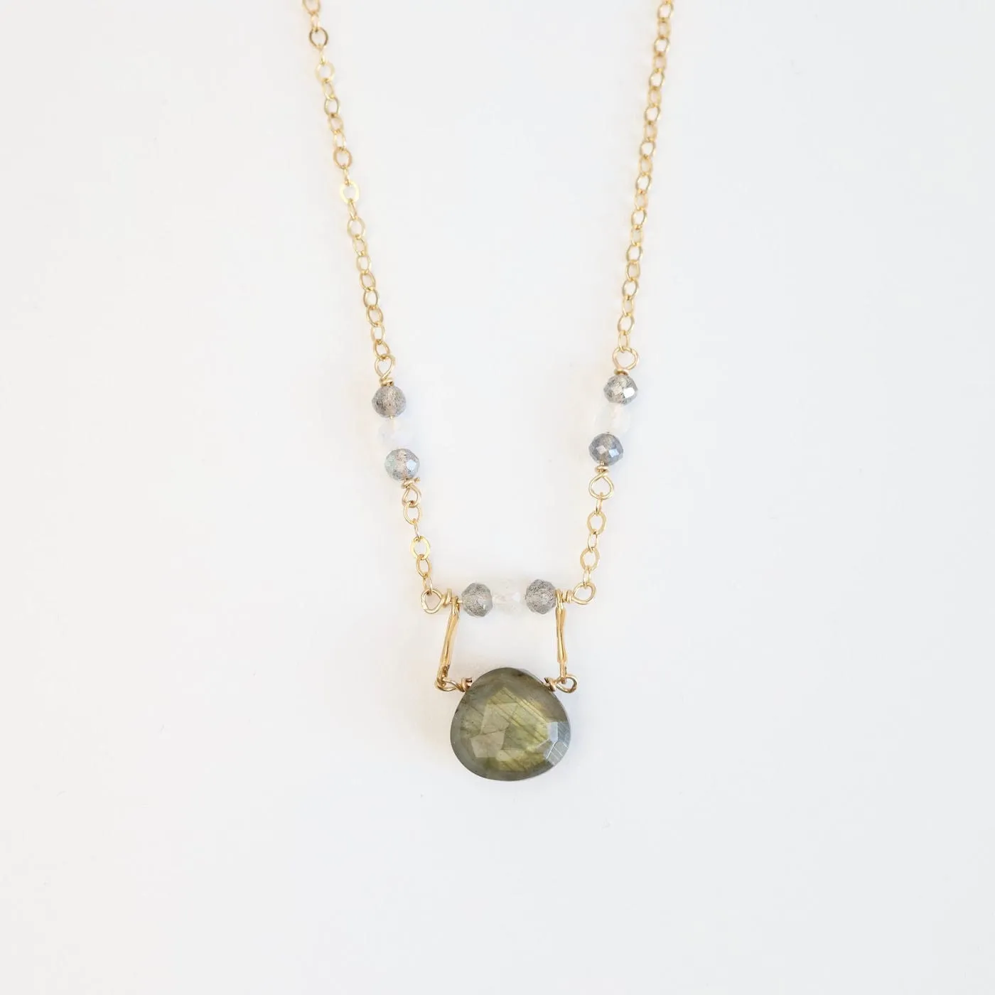 Gold Filled Drop Down Labradorite & Moonstone Necklace