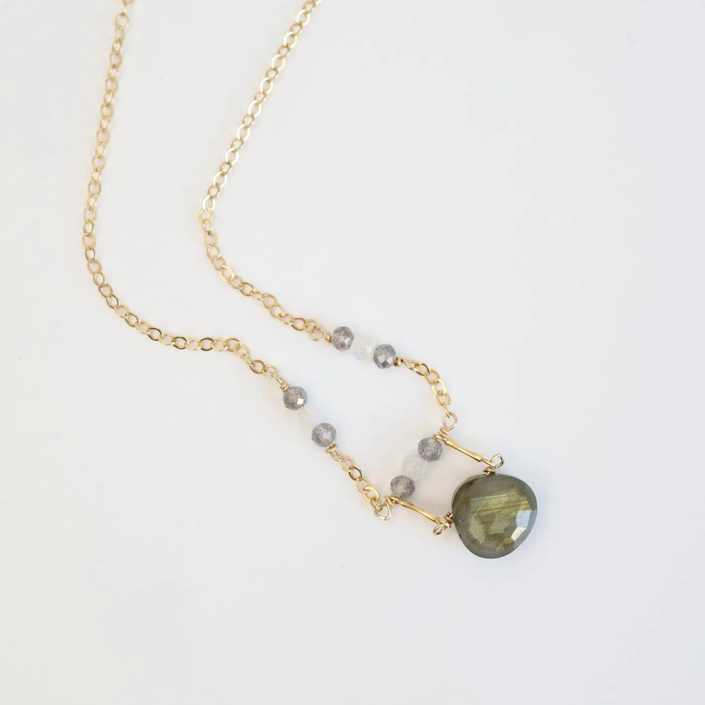 Gold Filled Drop Down Labradorite & Moonstone Necklace