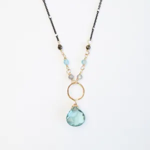 Gold Filled Ring with Blue Topaz Drop Necklace