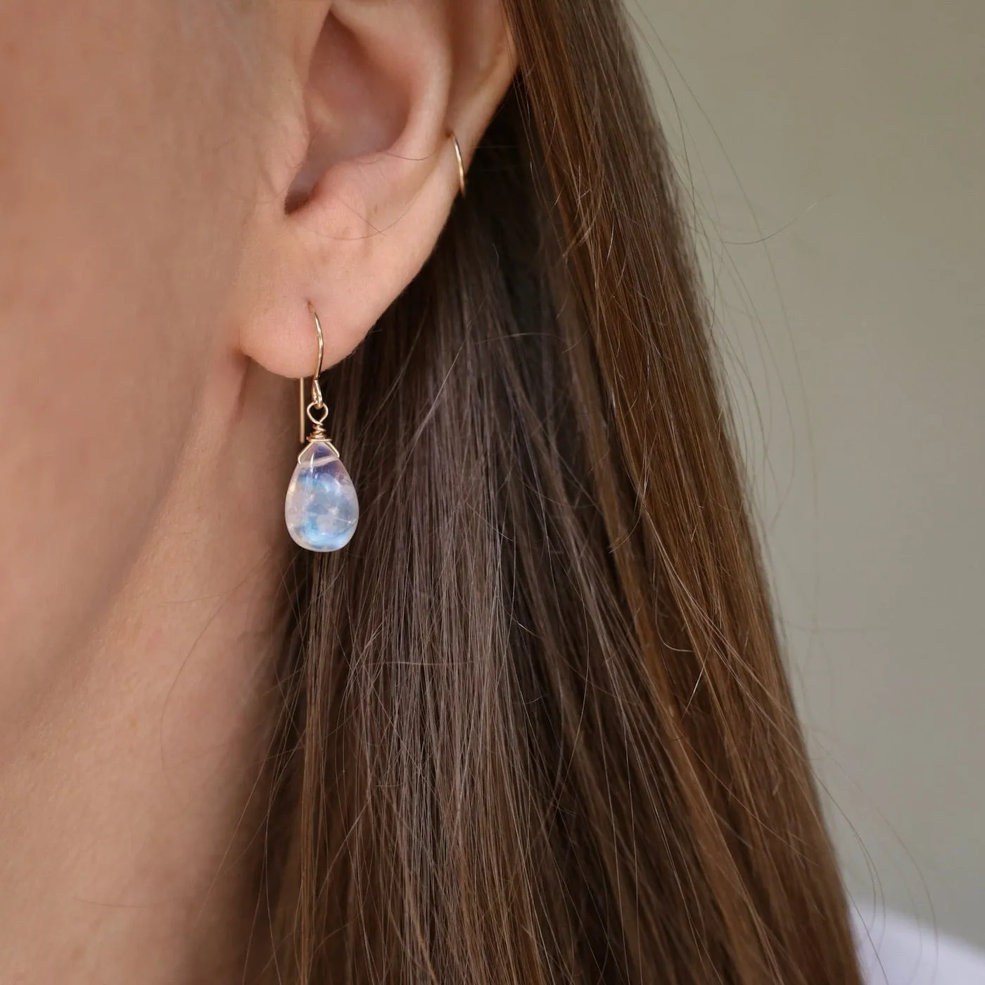 Gold Filled Smooth Rainbow Moonstone Drop Earring