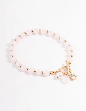 Gold Pearl & Diamante Beaded Bracelet