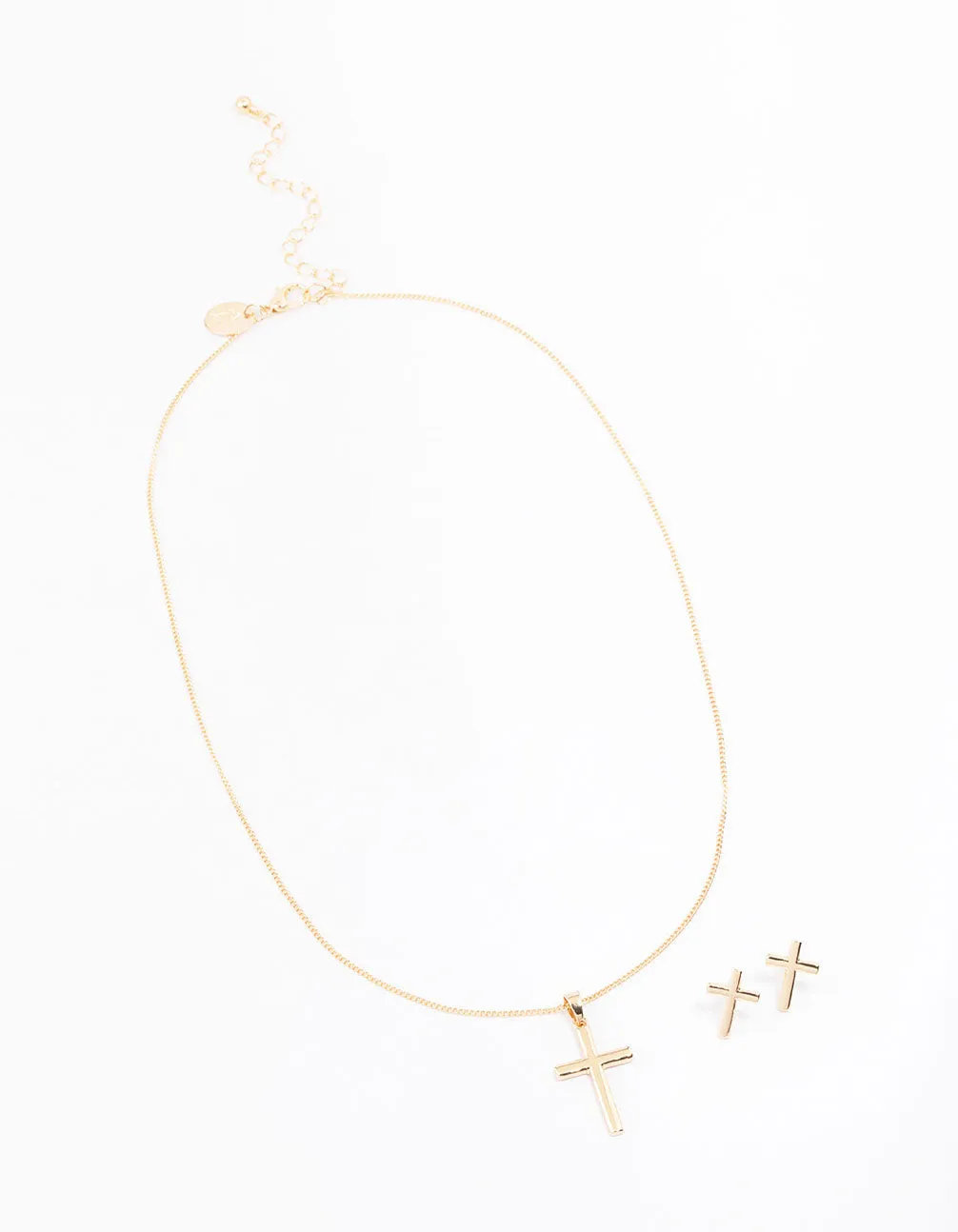 Gold Plain Cross Jewellery Set