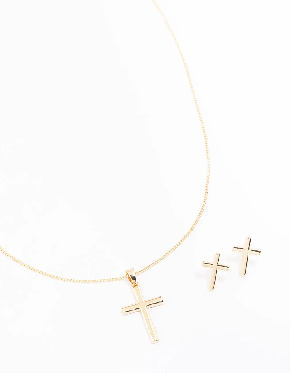 Gold Plain Cross Jewellery Set