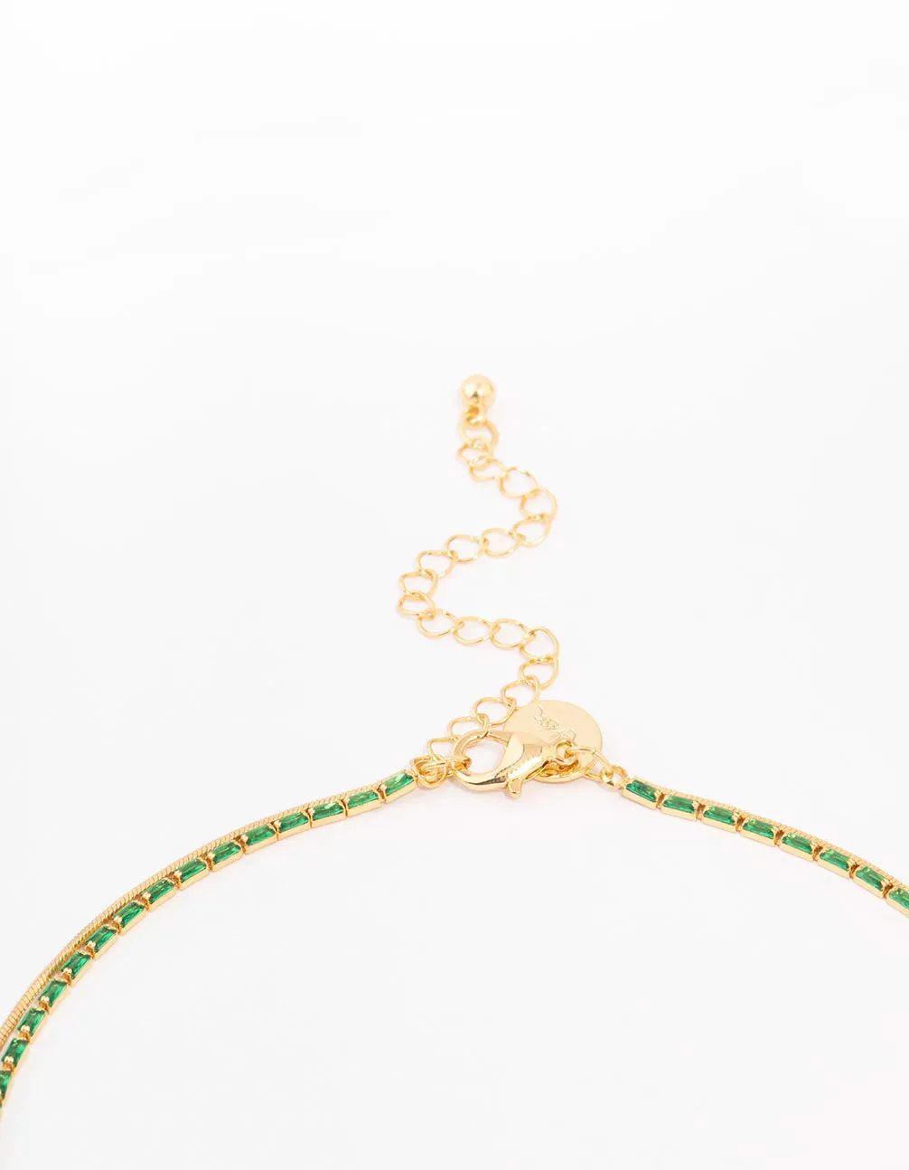 Gold Plated Cubic Zirconia Emerald Baguette Dainty Layered Necklace