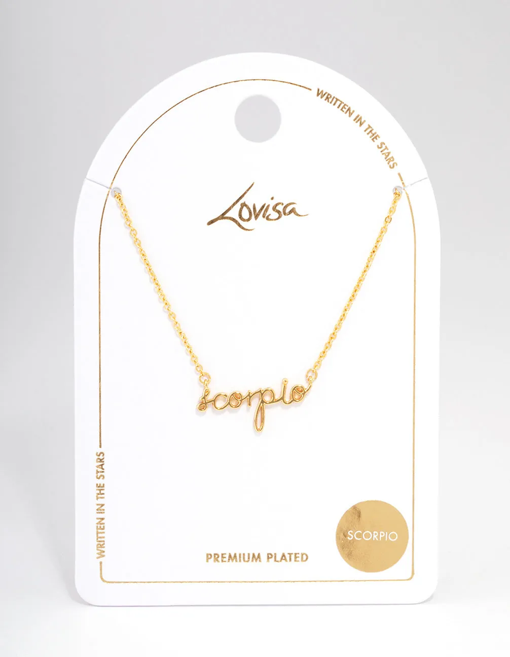 Gold Plated Scorpio Script Pendant Necklace