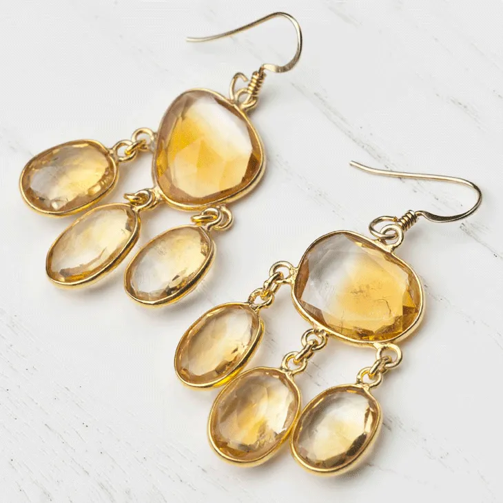 Gold-plated Silver Chandelier Earrings - Citrine Quartz