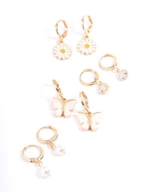 Gold Pretty Charm Pearl Earring 4-Pack