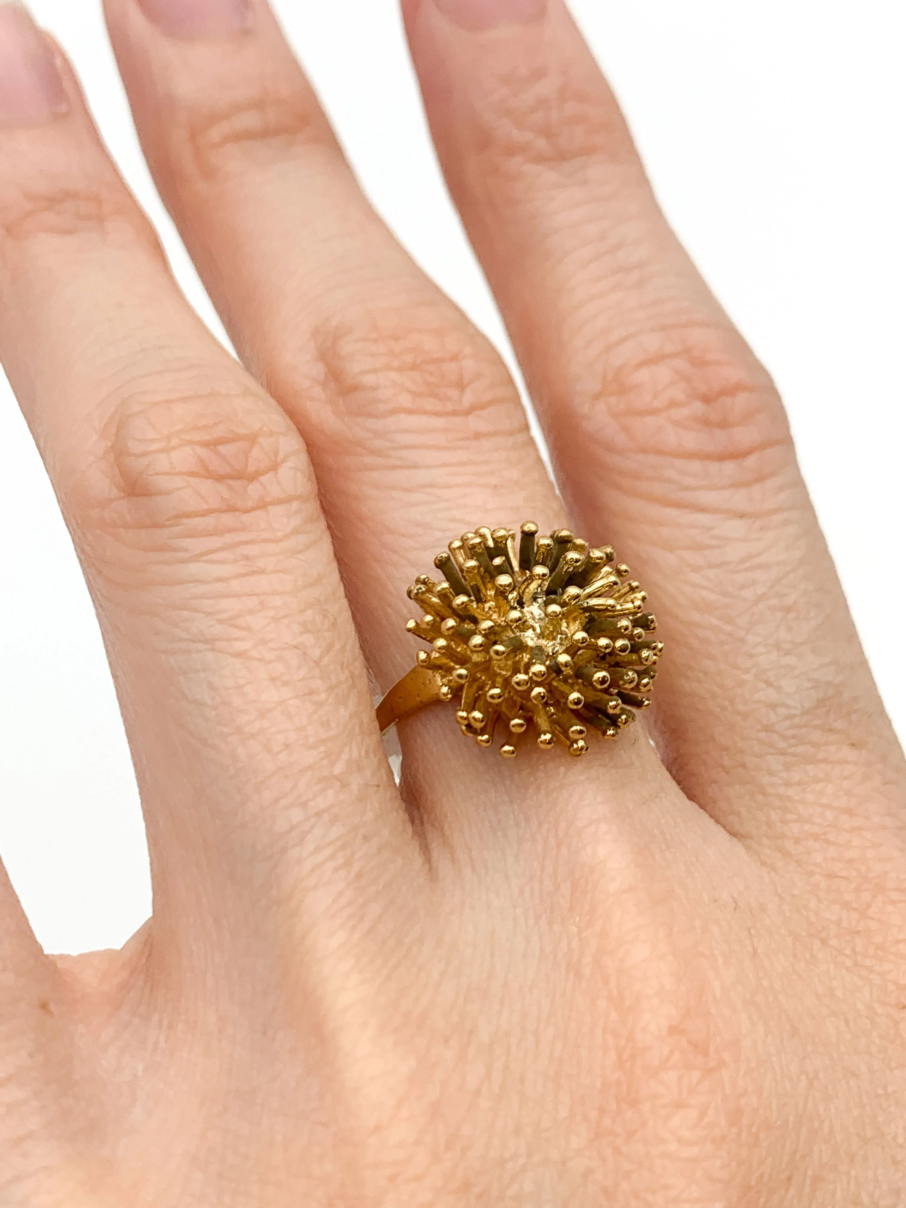 Gold Spiky Ring - Sea Urchin Ring - Large Coral Ring