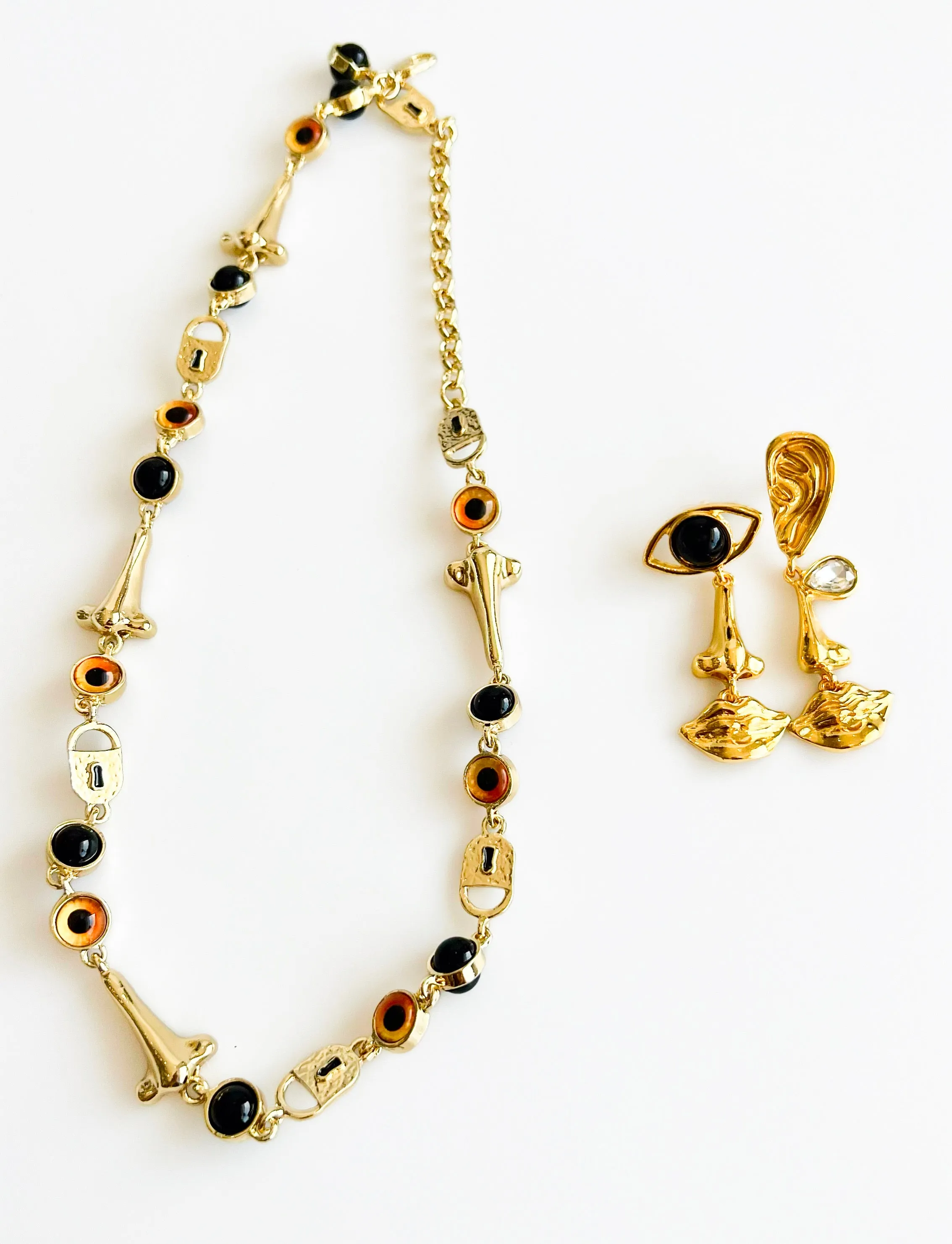 Gold Statement Necklace and Earrings Set