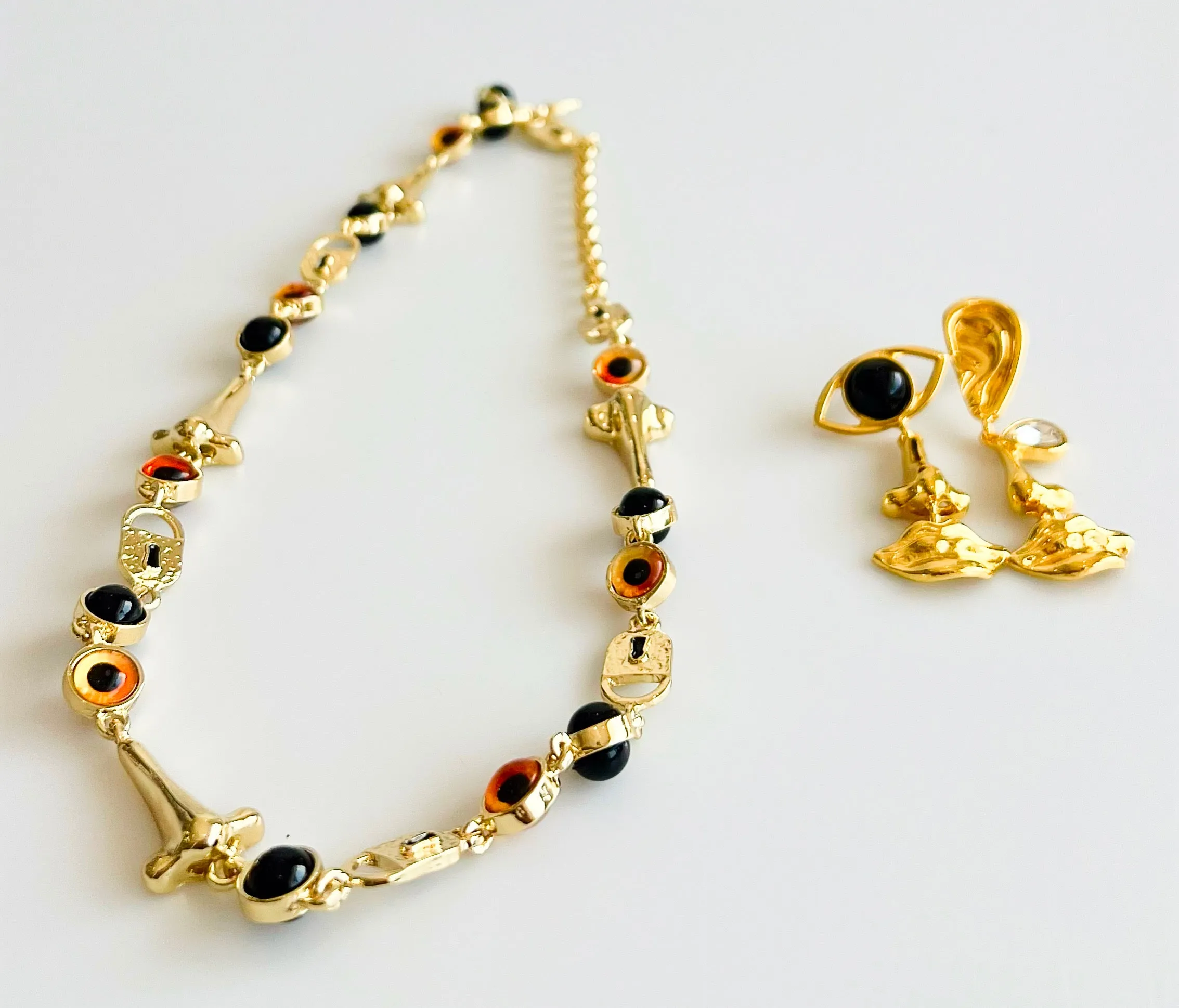 Gold Statement Necklace and Earrings Set