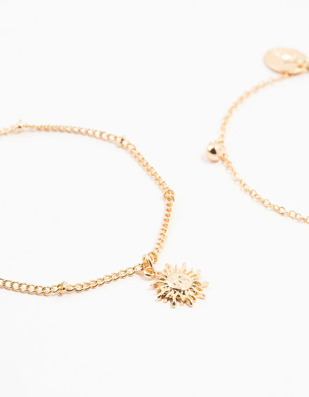 Gold Sun & Ball Pendant Bracelets 2-Pack