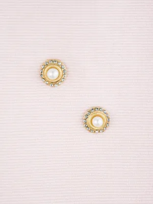 Golden Crystal and Pearl Post Earrings