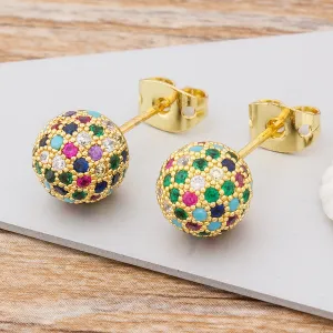 Golden Sparkling Zircon Ball Stud Earrings