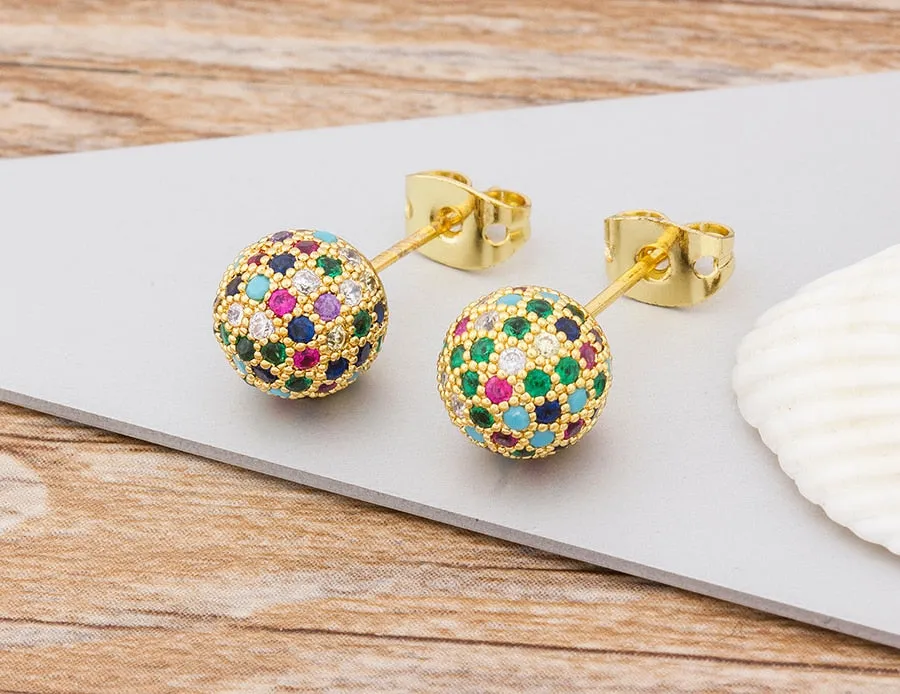 Golden Sparkling Zircon Ball Stud Earrings