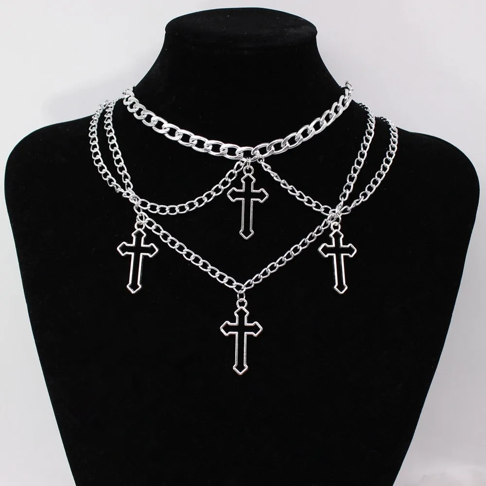 Goth Streetwear Necklaces Grunge Cross Pendants Neck Chain Indie Jewelry