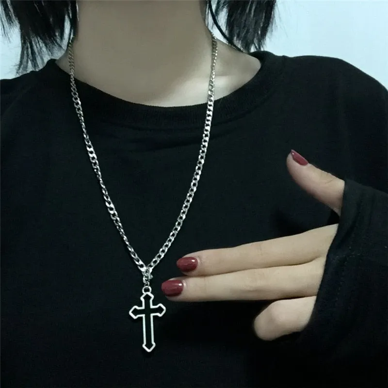 Goth Streetwear Necklaces Grunge Cross Pendants Neck Chain Indie Jewelry