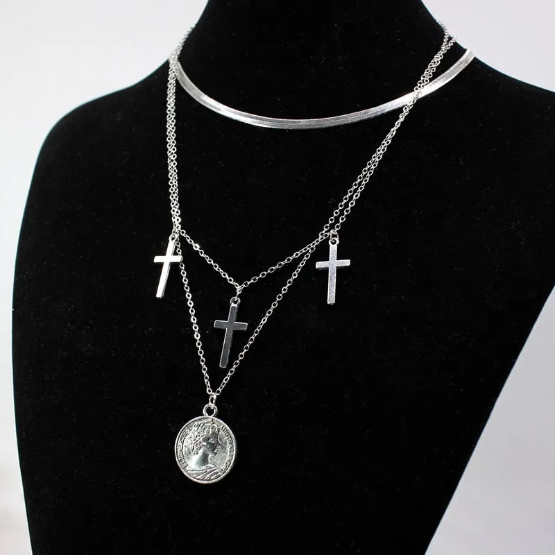 Goth Streetwear Necklaces Grunge Cross Pendants Neck Chain Indie Jewelry