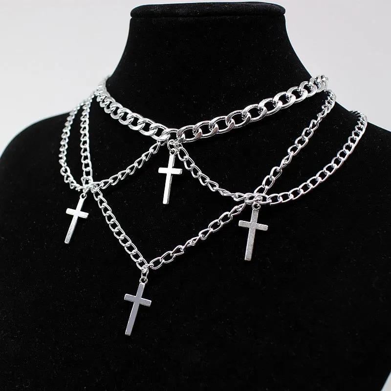 Goth Streetwear Necklaces Grunge Cross Pendants Neck Chain Indie Jewelry