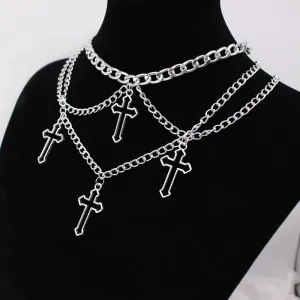 Goth Streetwear Necklaces Grunge Cross Pendants Neck Chain Indie Jewelry