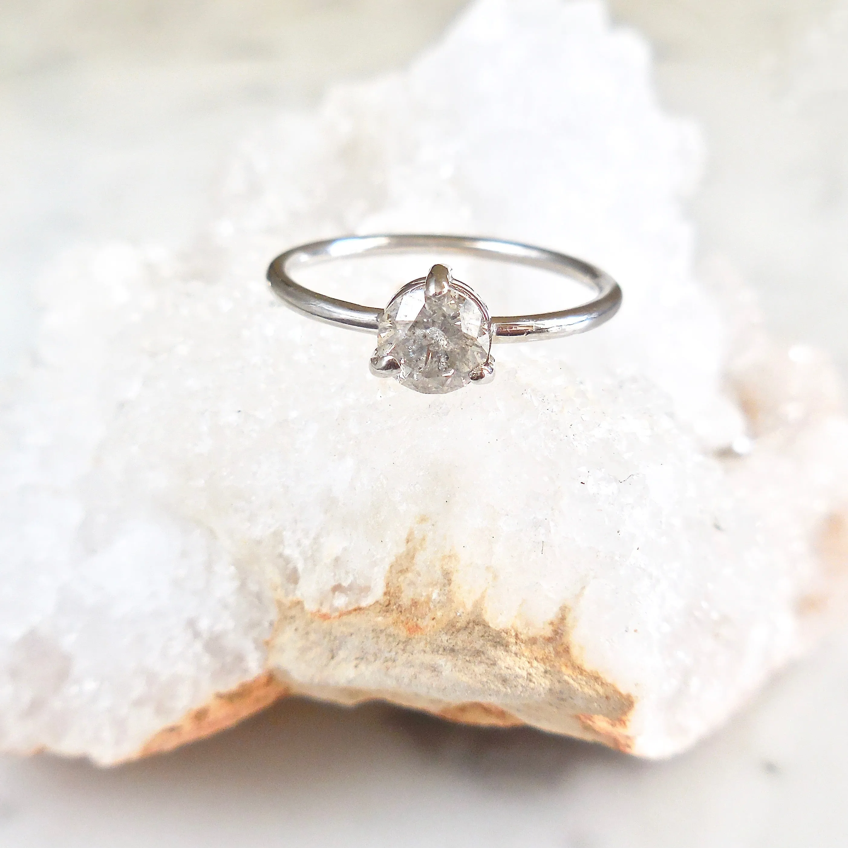 Grey Salt and Pepper Diamond - Small Diamond Engagement Ring White Gold -