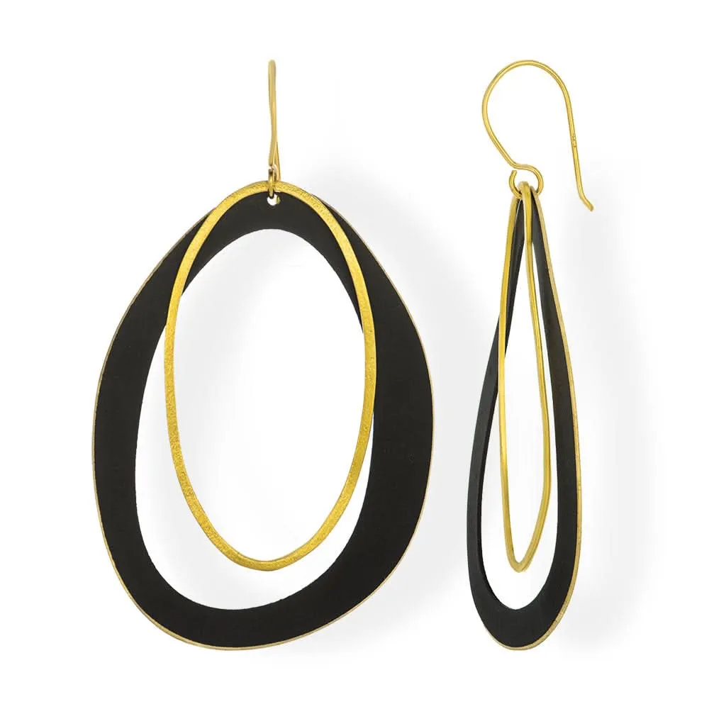 Handmade Gold Plated Oval Black Hook Earrings Alchemy