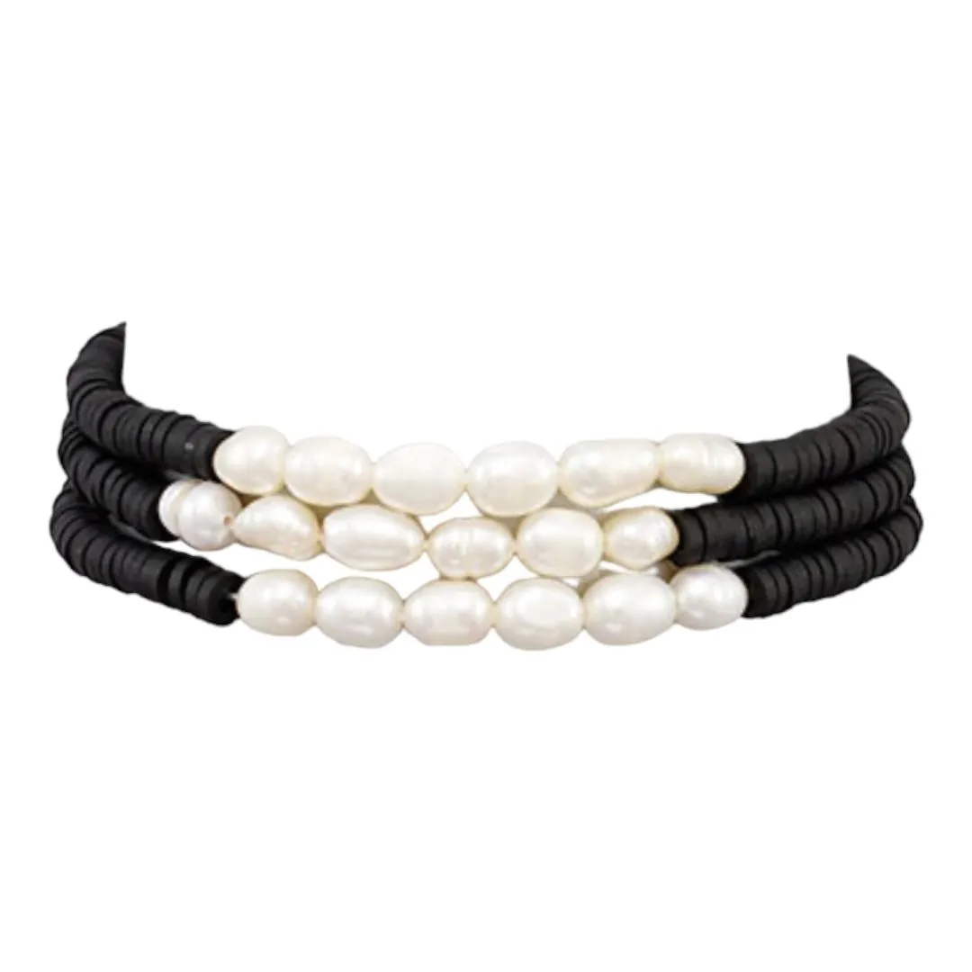 Harper Pearl & Rubber Bead Bracelets | Black