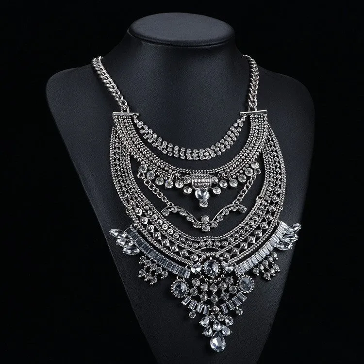 Hot Sale Crystal Maxi Necklace High Quality Vintage Jewelry Multilayer Beads Statement Necklaces & Pendants Love Women Gift