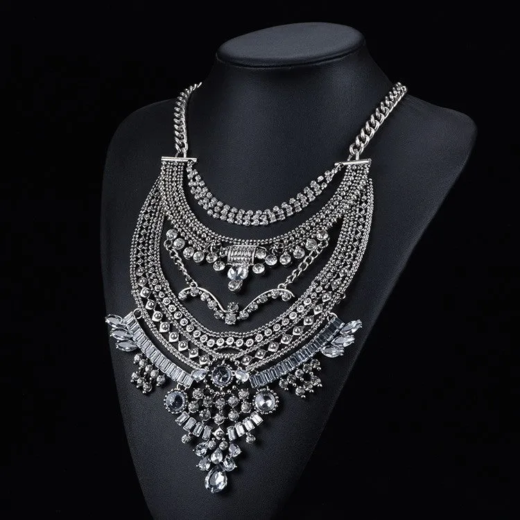 Hot Sale Crystal Maxi Necklace High Quality Vintage Jewelry Multilayer Beads Statement Necklaces & Pendants Love Women Gift