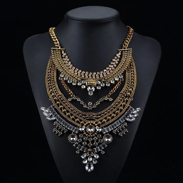 Hot Sale Crystal Maxi Necklace High Quality Vintage Jewelry Multilayer Beads Statement Necklaces & Pendants Love Women Gift