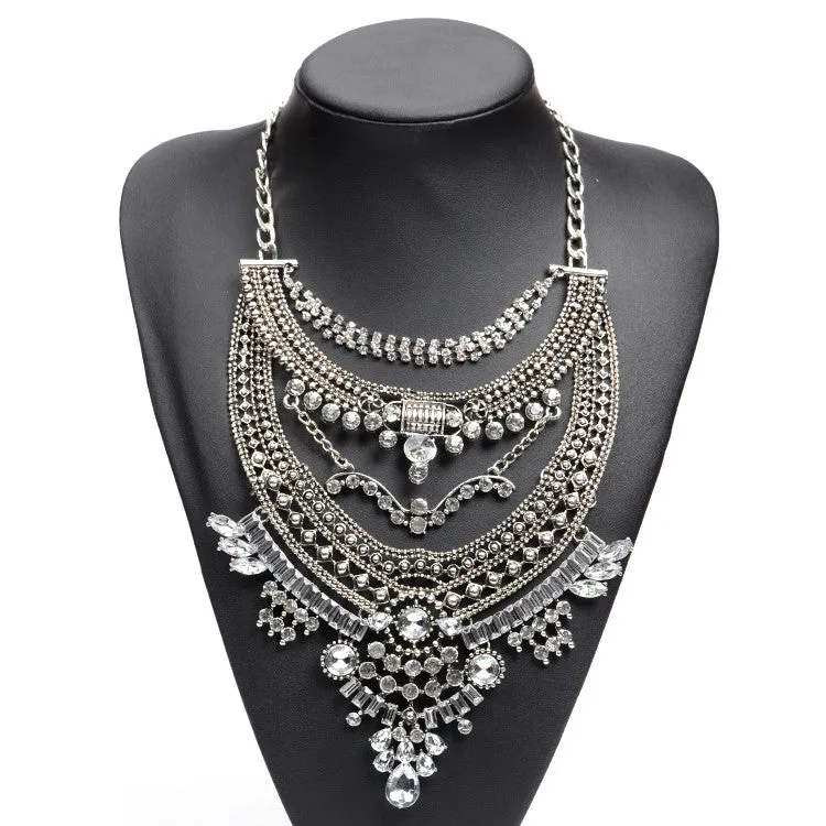 Hot Sale Crystal Maxi Necklace High Quality Vintage Jewelry Multilayer Beads Statement Necklaces & Pendants Love Women Gift