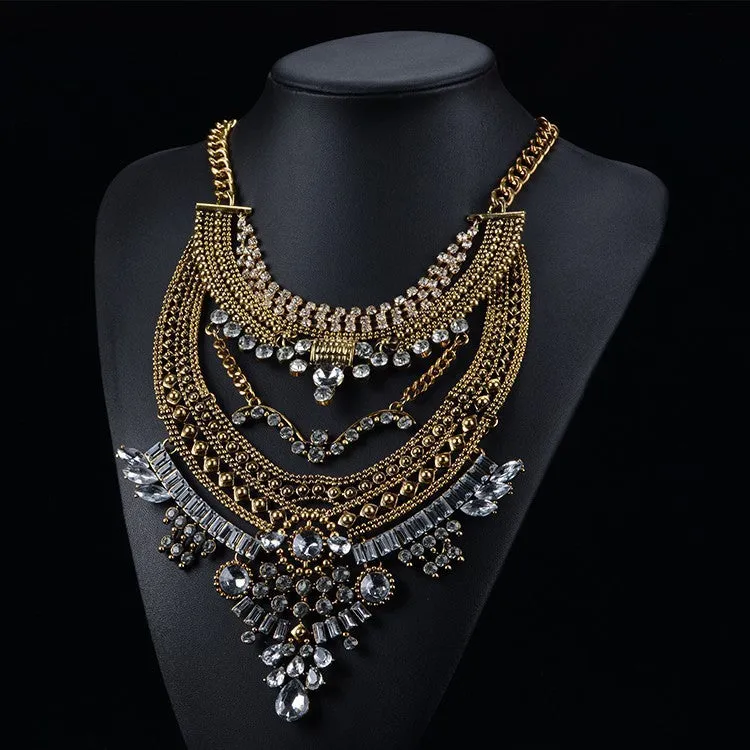 Hot Sale Crystal Maxi Necklace High Quality Vintage Jewelry Multilayer Beads Statement Necklaces & Pendants Love Women Gift