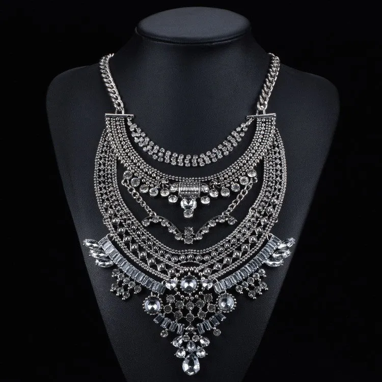 Hot Sale Crystal Maxi Necklace High Quality Vintage Jewelry Multilayer Beads Statement Necklaces & Pendants Love Women Gift