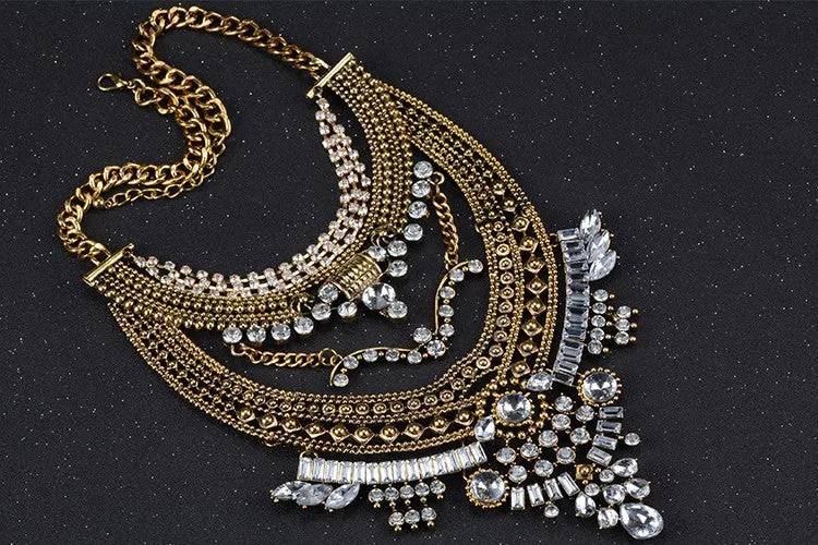 Hot Sale Crystal Maxi Necklace High Quality Vintage Jewelry Multilayer Beads Statement Necklaces & Pendants Love Women Gift