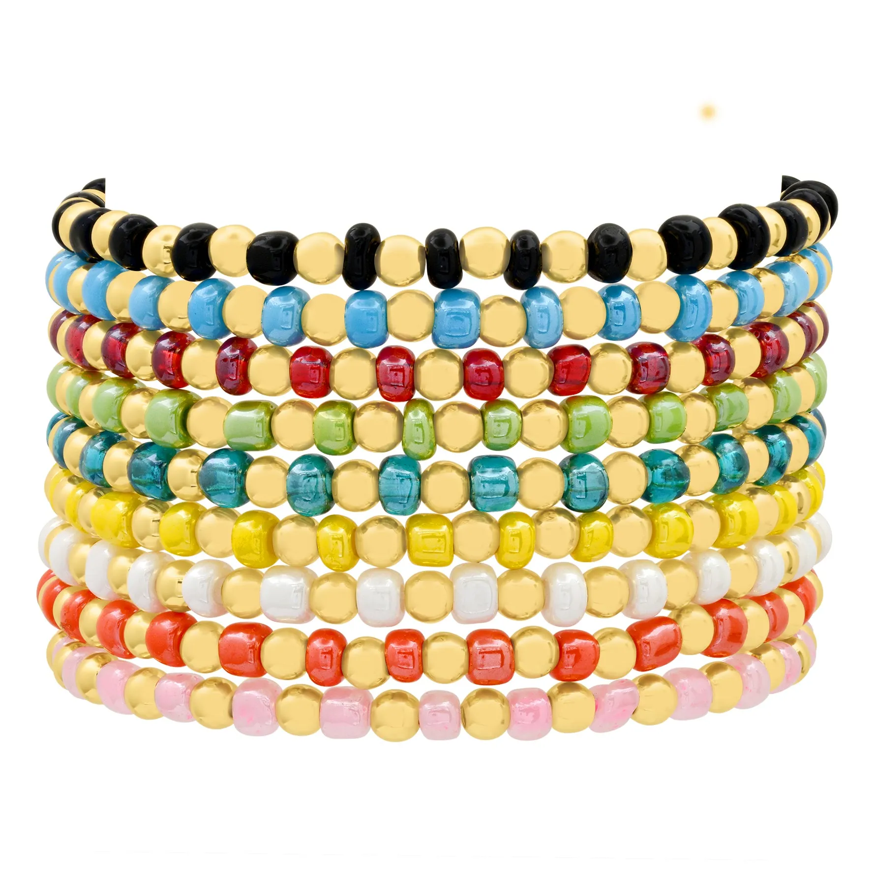 IRIDESCENT BALL STRETCH BRACELET GOLD & BLUE