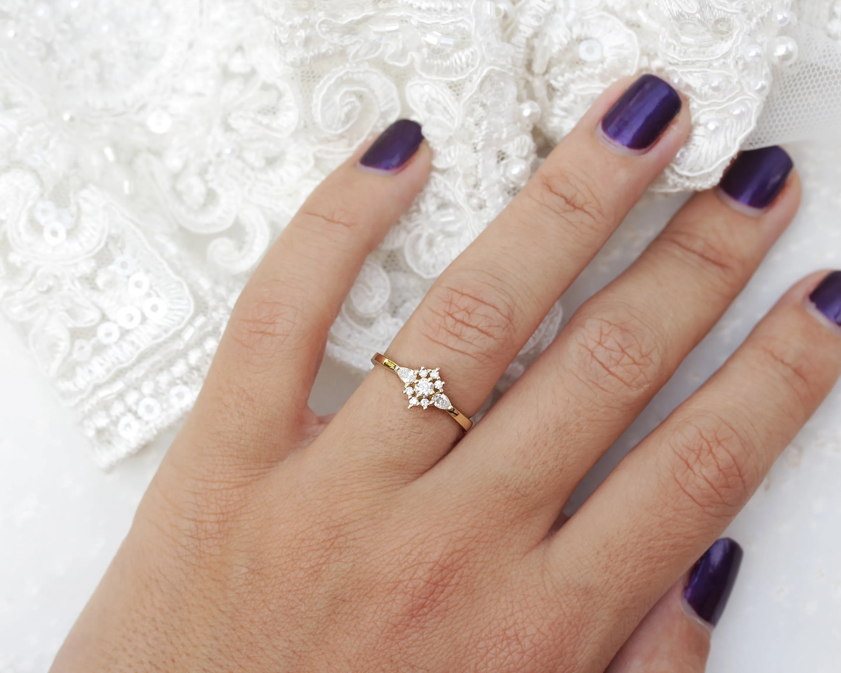 Iris flower dainty engagement ring ♥