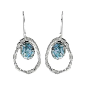 Israeli Roman Glass Hammered Open Frame Earrings