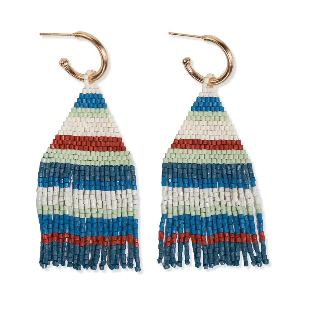 James Mini Gold Hoop Beaded Fringe Earrings in Teal