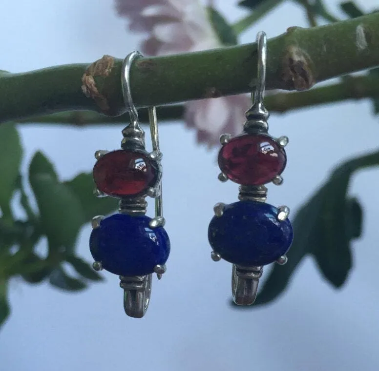 Lapis Lazuli Dangling Earrings - Natural Lapis Earrings - Boho Statement Earrings