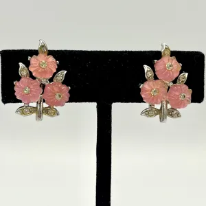 Late 50s/ Early 60s Rhinestone & Lucite Flower Earrings