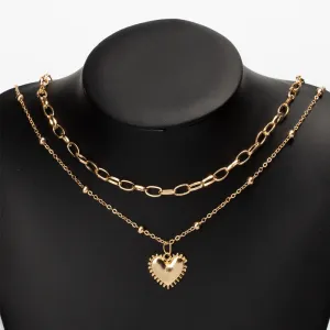 Layered Gold-Plated Heart Pendant Necklace with Chain Link Design – Trendy and Elegant Jewelry-jltn0525