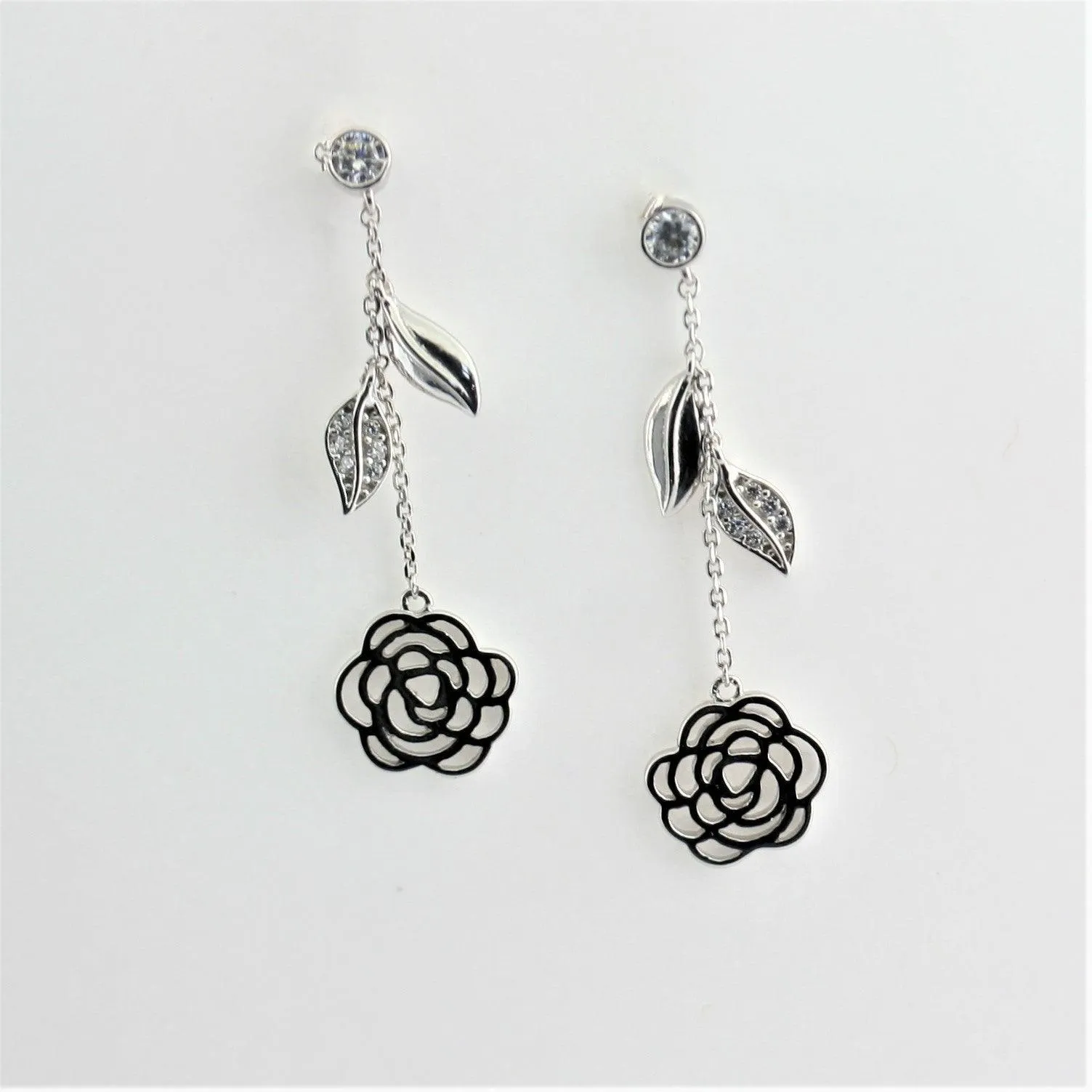 Leaf Drop Earrings Silver