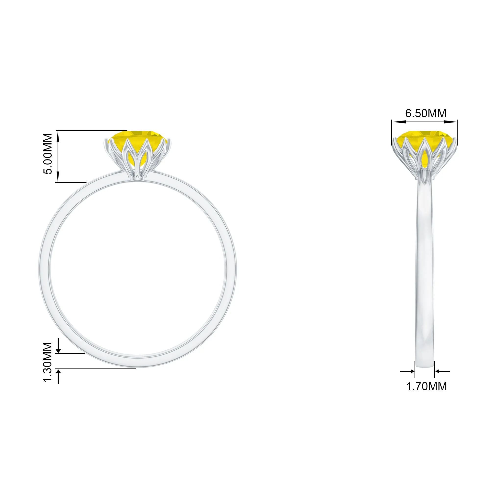 Lotus Basket Set Created Yellow Sapphire Solitaire Ring