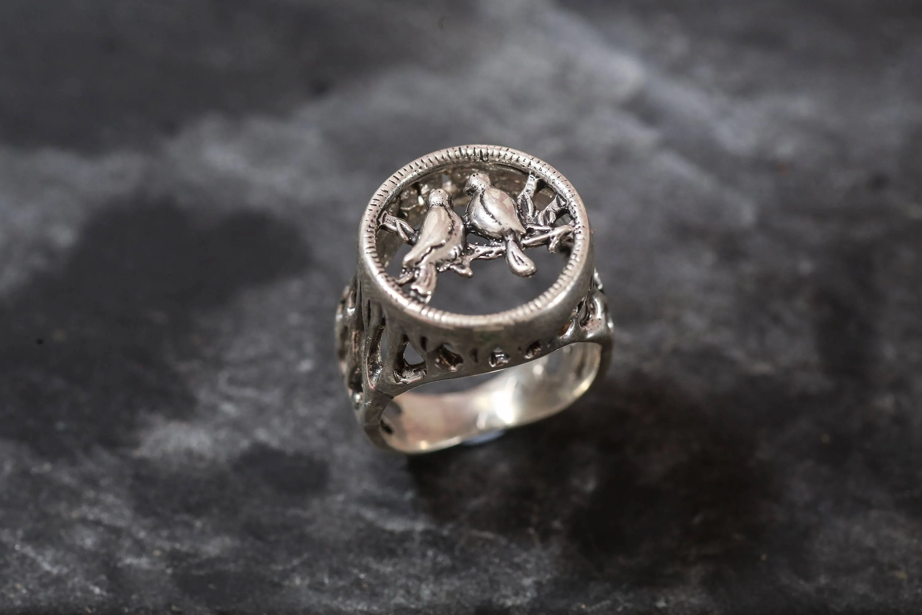 Love Birds Ring - Round Love Ring - Silver Couple Ring