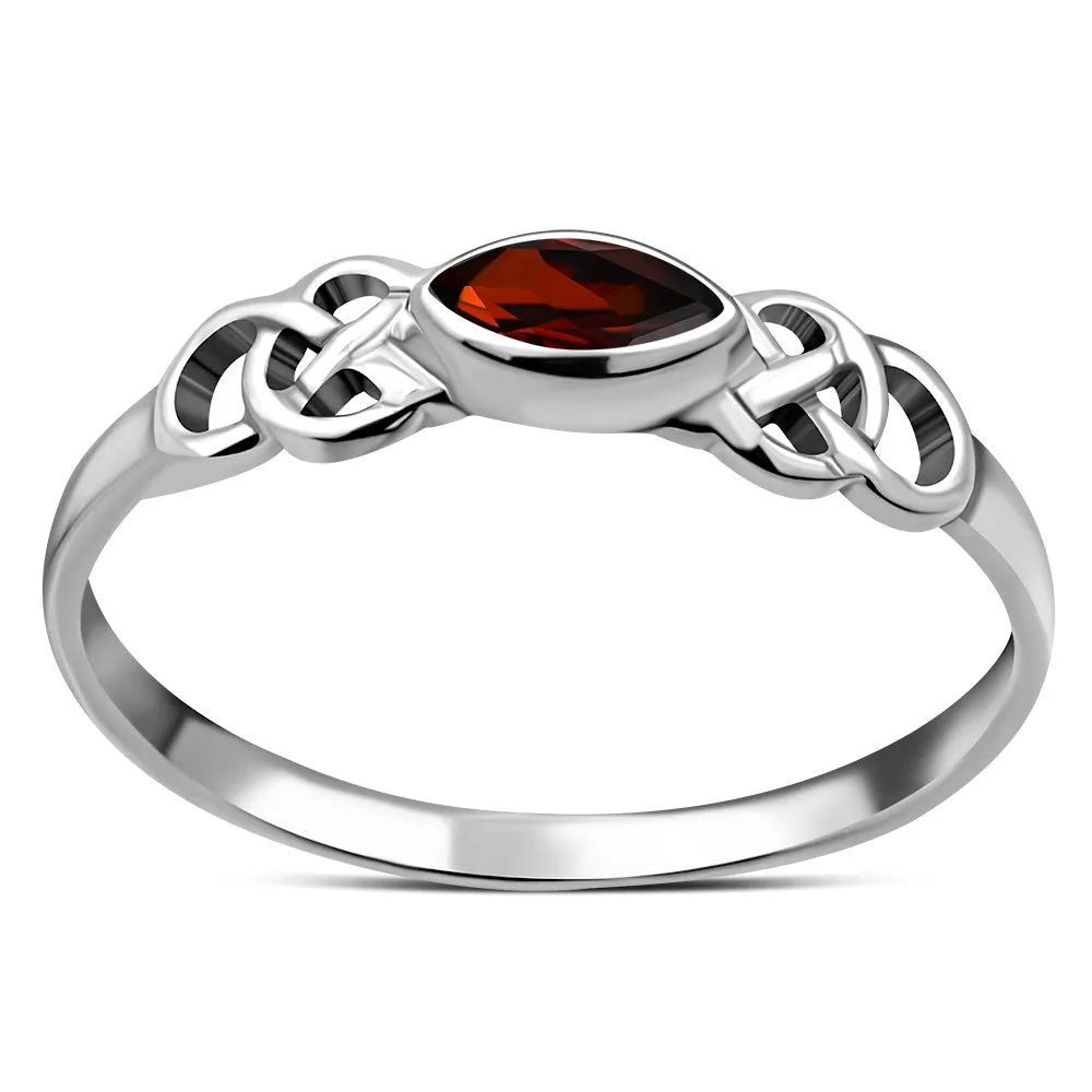 Marquise cut Delicate Garnet Stone Celtic Silver Ring