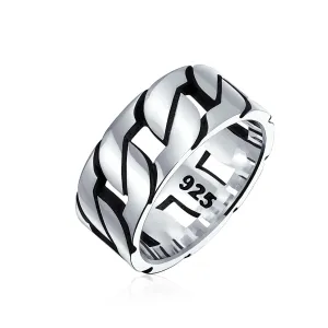 Mens Silver Ring Biker Jewelry Urban Curb Chain Link Band Gothic Tribal .925 Silver