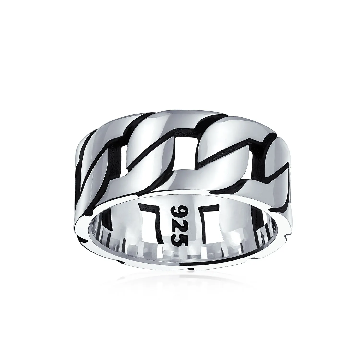 Mens Silver Ring Biker Jewelry Urban Curb Chain Link Band Gothic Tribal .925 Silver