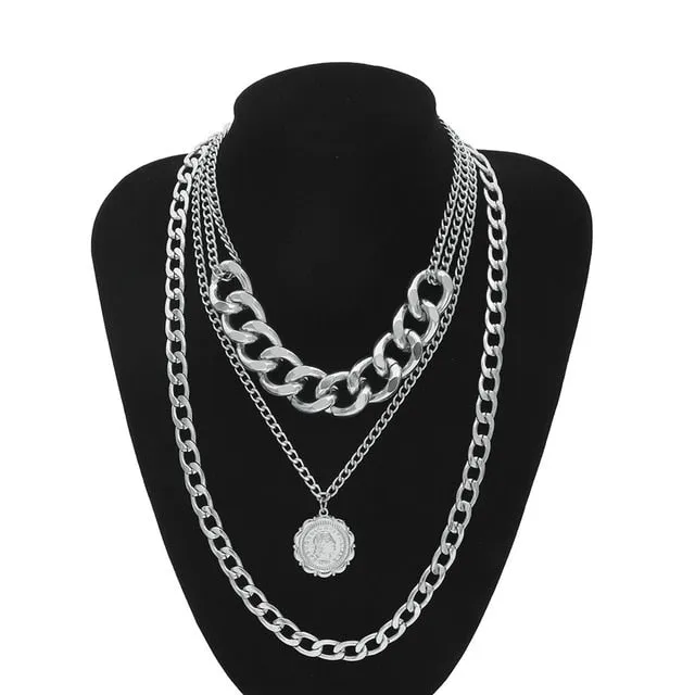 Miami Chic Choker Necklace Exaggerated Thick Chain European & America Fashion Queen Pendant Necklace Women Jewelry